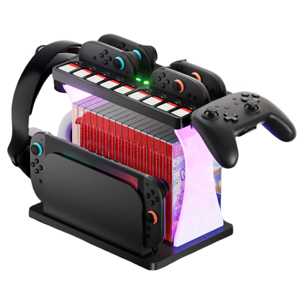 Switch2 - Supporto portaoggetti con stazione di ricarica RGB per dischi e controller