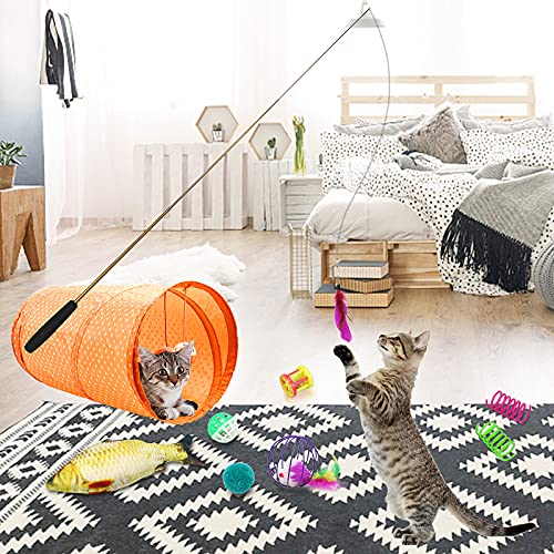 Nuogao 27Pcs Cat Toys Kitten Toys Assorted,Cat Tunnel Catnip Fish Feather Teaser Wand Fish Fluffy Mouse Mice Balls Tumbler Mouse Color Funny Cat Stick And Bells Toys For Cat Puppy Kitty. #TOP6