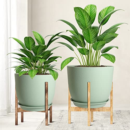 image for WOUSIWER Plant Pots 10/9/8 inch, Set of 3 Modern Decorative Plastic Pl