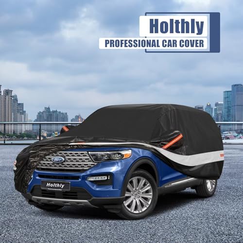 Image of 10 Layers SUV Car Cover Custom Fit for Ford Explorer (2002-2026), Waterproof All Weather for Automobiles, Outdoor Full Cover Sun Dust Rain Protection with Cotton. Black