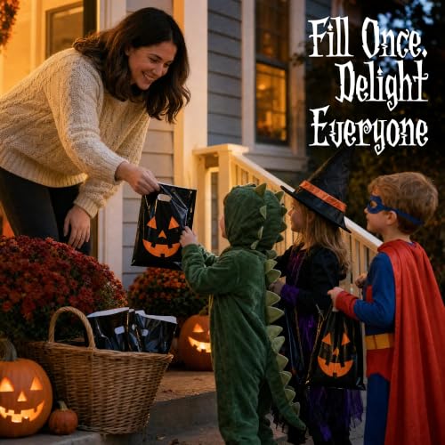 Image of Choice Marts 100 Halloween Candy Bags Bulk 9x12 Treat Bags with Handles