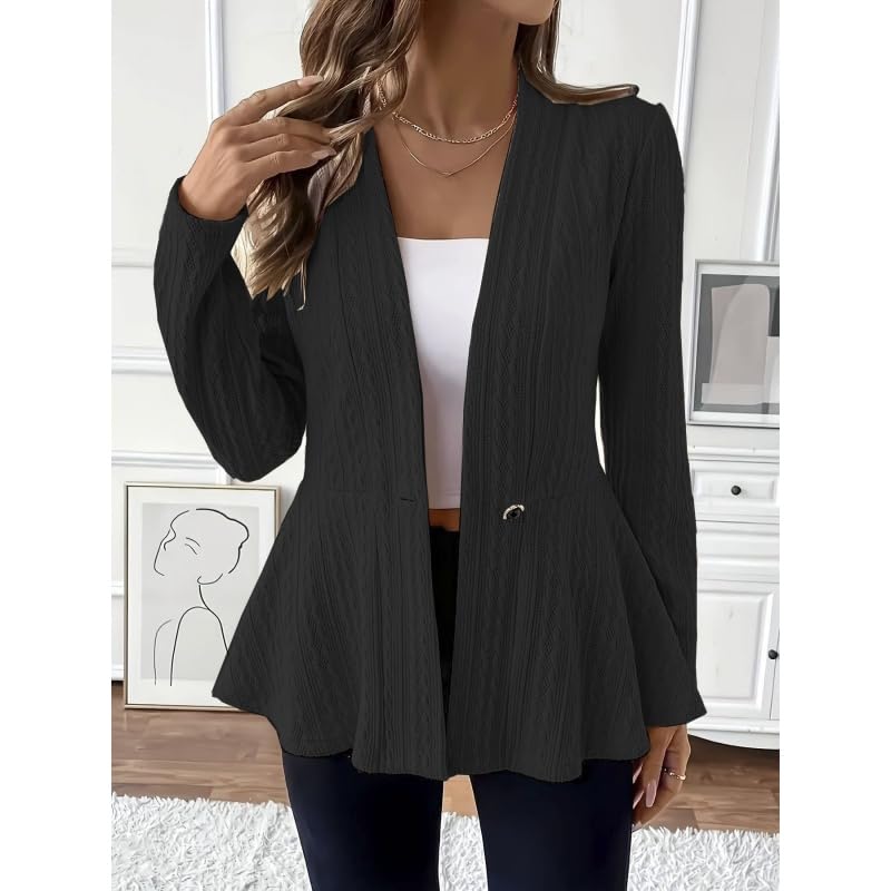 Générique Gilet Cardigan en Maille Cintrée pour Femme Élégant Ourlet Volanté Col en V Manches Longues Côtelé Chaud et Confortable Idéal pour L'Automne L'Oktoberfest Le Bureau et Le Quotidien.
