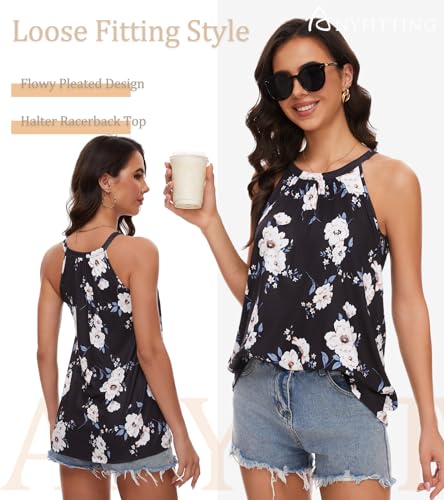 Image of Women Halter Tank Top with Built in Bra Flowy Sleevless Padded Camisole Loose Fit Summer Shirt Top S-3XL