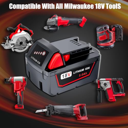 Image of Replace for Milwaukee 18V Battery Compatible with Milwaukee M18 Battery 48-11-1850 48-11-1852 48-11-1820 48-11-1828 48-11-1830 Cordless Power Tools 2 Packs