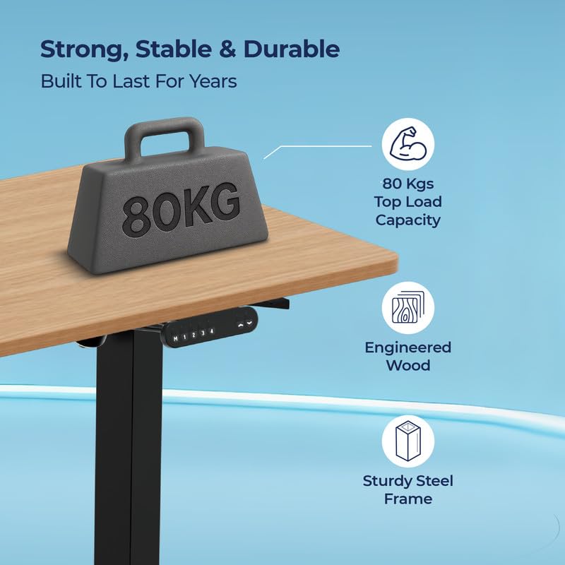 Image of The Sleep Company - AeroPlus Electric Height Adjustable Desk | Ergonomic Work from Home Table | 4 Memory Presets | 2 Years Warranty | 1600 x 700 Thick Top | Free Installation | Oak & Black