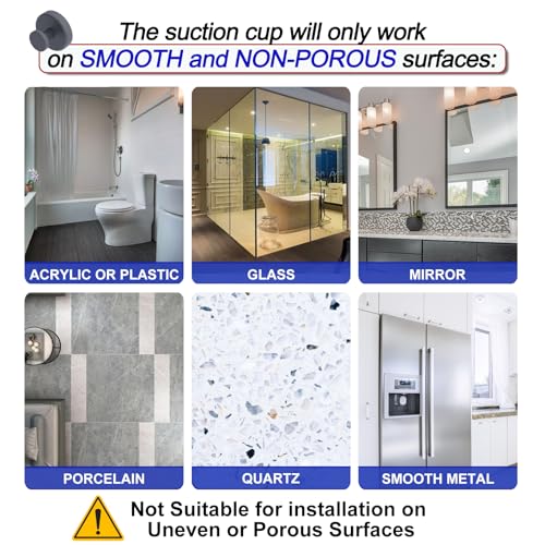 Image of Bntuk Suction Cup Hooks for Shower, Removable Towel Hooks for Bathroom Window Glass Door Wall, Bath Robe Looafh Hook for Hanging - 4 Pack, Grey