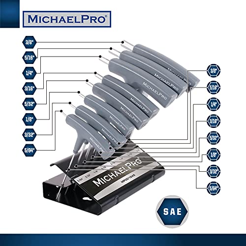 Clés Allen hexagonales MichaelPro avec poignée en T et support gris x8