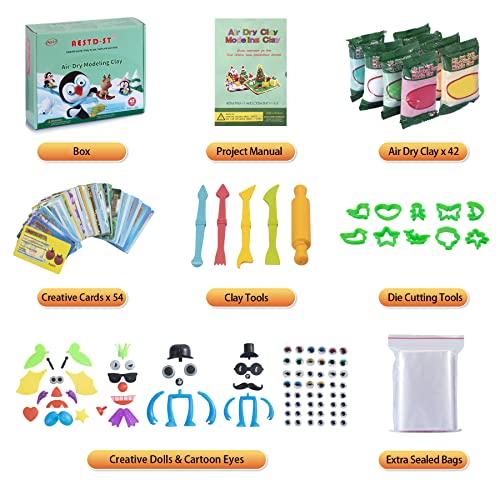 Modeling Clay Kit, 42 Colors Air Dry Clay for Kids, Safe & Non-Toxic,Soft & Stretchy DIY Ultra Light Magic Clay with Sculpting Tools, Animal Mold, Art Crafts Gift for Boys & Girls Age 3-12 Year olds. - Thumbnail 2