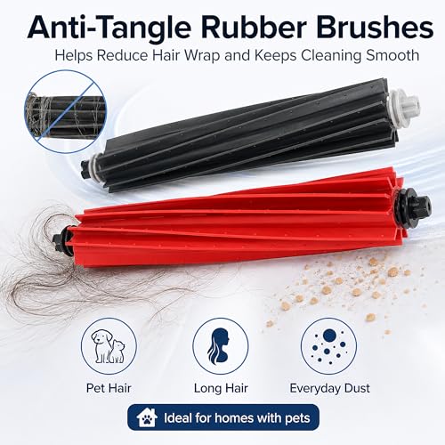 Image of 4 set Replacement Main Brushes Compatible with Roborock S8 Pro Ultra,S8,S8+,Q8 Max,Q8 Max+,Q5 Pro,Q5 Pro+,Q5 Max+,4 Sets Dual Rubber Roller Brush Parts,Anti-Tangle Sweepers for Pet Hair & Hard Floor
