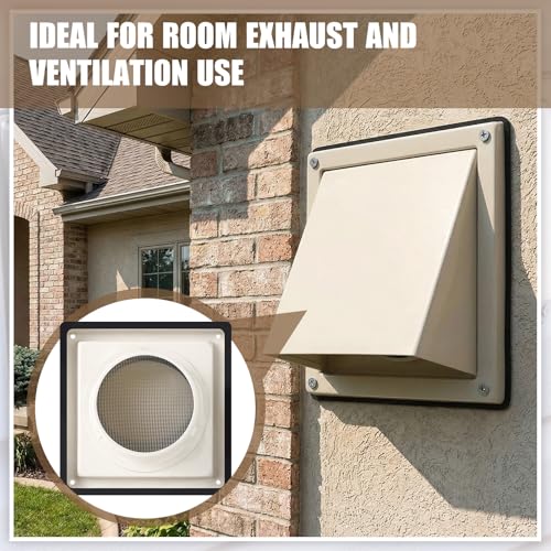 Image of Gisafai 6 Inch Dryer Vent Cover Outdoor with Stainless Steel Screen Tan Wall Dryer Exhaust Vent Cover External Cap Cushioned Non Return Flap with Sealing Gasket Grille, Bird /Insect Proof