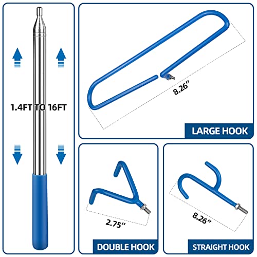 Tollesonne Disc Golf Retriever Pole With 3 Hooks, Telescoping Disc Golf Accessories Tool Extendable Grabber 1.4Ft To 16Ft #TOP1