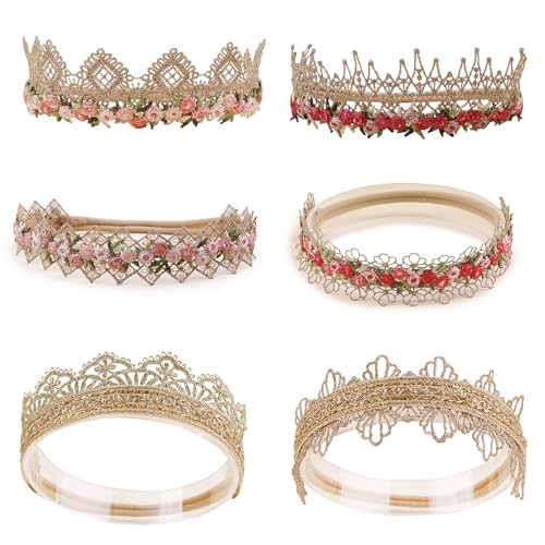 Image of cherrboll Baby Flower Bows Headbands 6pcs Floral Hair Wraps Nylon Hairbands Crown Newborn Infant Toddler Hair Accessories