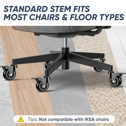 Image of TICONN Office Chair Caster Wheels Set of 5 for Tile, Hardwood Floors and Carpets, Universal Fit for Most Chairs (Black with Brake)