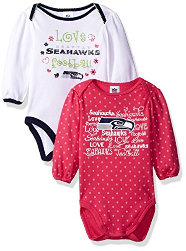 Gerber Childrenswear "Love Football" Seattle Seahawks 2Pk Long Sleeve Bodysuit, 3-6 Months, Pink, Seattle Seahawks