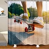 igyhuij 3D Duschvorhang 120x180 Skateboard - Waschbar Duschvorhänge Skateboard Badevorhang - Wasserabweisend Anti-Schimmel Shower Curtains mit 8 Haken J7093