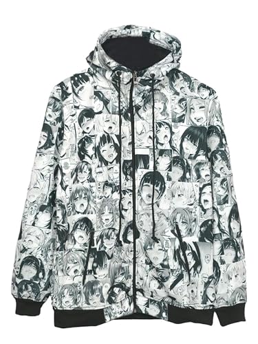 Unisex Anime Hoodie for Men and Woman, Ahegao - Hoodie of Culture Printed Cosplay Anime Hoodies - XX-Large White