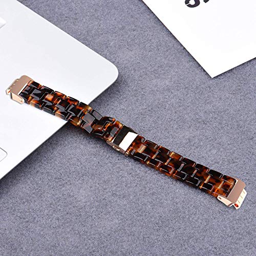 Image of Wongeto Compatible with Fitbit Inspire 2 & Inspire /Inspire HR Bands for Women Girls, Resin Strap with Stainless Steel Buckle Replacement Bands for Fitbit Inspire accssorises (Rose Gold+Tortoise)