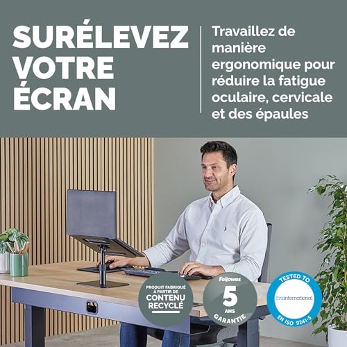 Support PC Portable Alumia Fellowes en Aluminium Recyclé Durable - 2