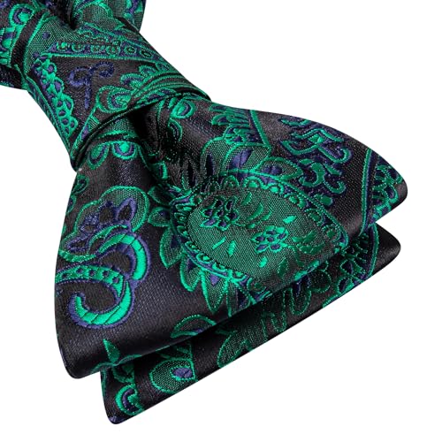 Image of Dubulle Self Tie Bow Ties and Lapel Pin for Men Paisley Solid Mens Bowtie and Handkerchief Cufflinks Set Wedding