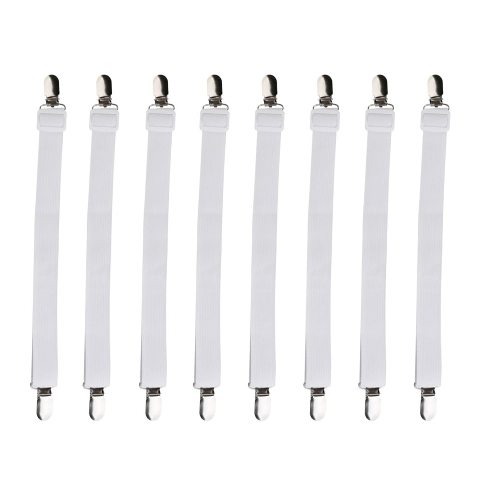 gifthub Pack of 8 Pcs Bed Sheet Fasteners,Adjustable Elastic Sheet Straps Heavy Duty Bed Sheet Grippers Suspenders for Mattresses Fitted Sheets Flat Sheets, White