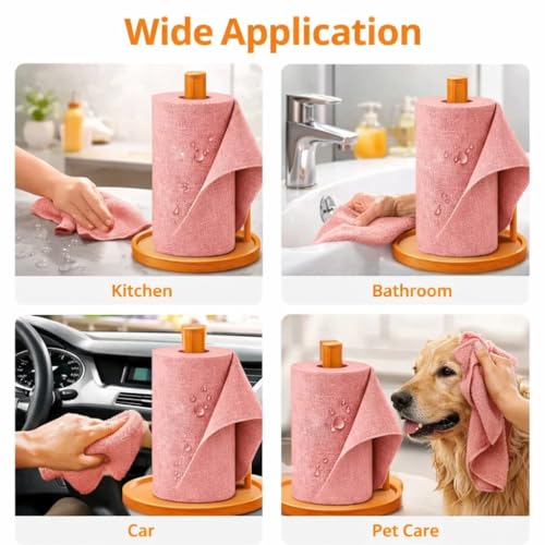 Image of UCRAVO PINK 4 Roll Microfiber Cleaning Cloth Roll - 200 Sheets Pre-Cut Tear Away Towels, 20,000 Washable Reusable Cleaning Rags, Lint Free Ultra Absorbent Cloth for Kitchen Products & Car Cleaning