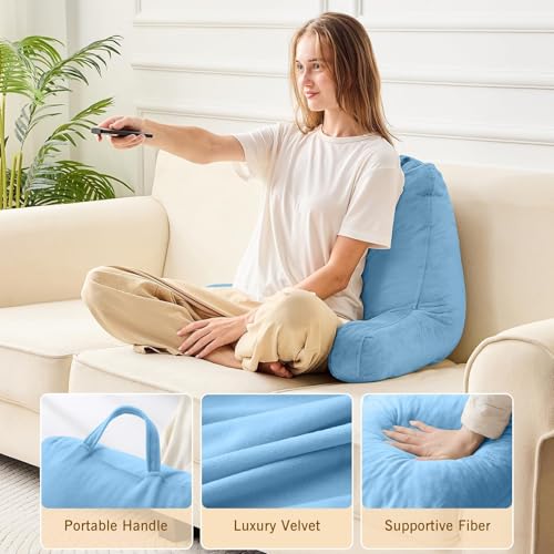 Image of Sasttie Reading Pillow for Bed, Back Pillow for Sitting Up, Blue