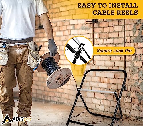 Image of AdirPro Rugged Single Axle Cable Caddy - Industrial Grade Steel Wire Dispenser - Easy Use Cable Holder & Distribution for Workplace Efficiency (Black)