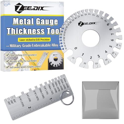 ZeeDix Wire Gauge Measuring Tool (2 Pcs) - Round Dual Sided Metal Sheet Gage & Metal Sheet Thickness Gauge, Stainless Sheet Wire Size Chart & Welding Measurement Tool