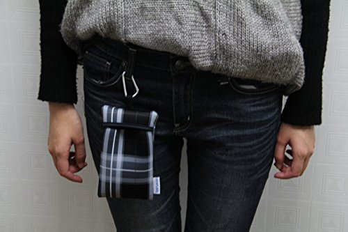 Image of Neoprene Neck Cell Phone Sleeve Bag Pouch w /Clip (Tartan Black Gray)