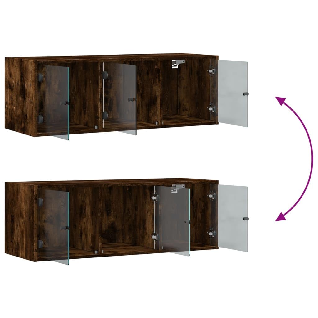 Wandschrank mit Glastüren Räuchereiche 102x37x35 cm Holzwerkstoff Hängeschrank mit Stauraum und Fächern für Büro Wohnzimmer Flur zur Wandmontage und geordneter Aufbewahrung