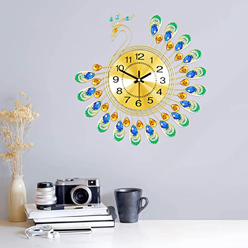 Reloj de pavo real 3D reloj de pared vida creativa vida silenciosa minimalista moderno reloj de cuarzo, reloj de pavo real reloj mundial reloj eloj de cuarzo metal oro color diamantes estilo Cover