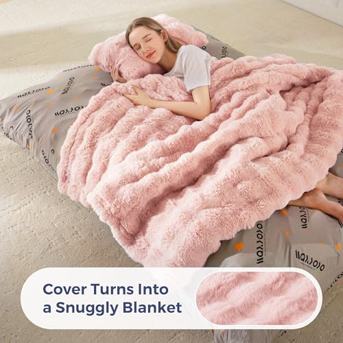 Image of MAXYOYO Giant Bean Bag Chair with Pillow, Convertible Bean Bag Chair for Adults, Floor Cushion Stuffed Floor Lounger for Living Room Bedroom, Bubble Pink
