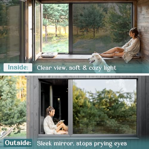 Image of Haton Window Tint for Home, One Way Film, Black Silver 17.5 inch x 157.4 inch