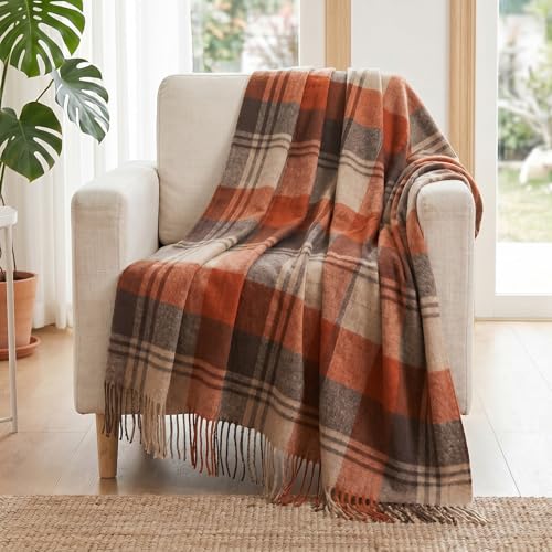 WAMSOFT Pure Wool Throw Blanket Plaid Tartan...