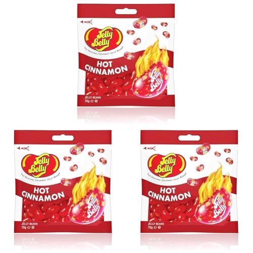 Jelly Belly Beans, grajeas con sabor a canela picante, bolsa de 70 gramos, caramelos masticables en forma de judías (Paquete de 3)