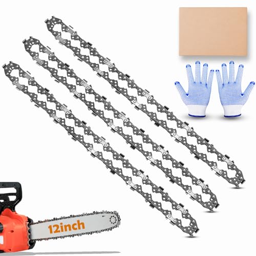 3 Pack Chainsaw Chain for 12 Inch (30cm) Bar,3/8" Lp 45 Drive Links .043" Gauge, Replacement Chain Fits for Ryobi Ocs1830,Bosch AKE 30 Li,Makita, Dewalt and More (12 inches)
