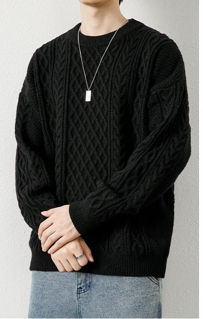 POHADON Men's Crewneck Pullover Tops Vintage Chunky Long Sleeve Fisherman Twist Patterned Cable Sweater Fall Winter Clothes2
