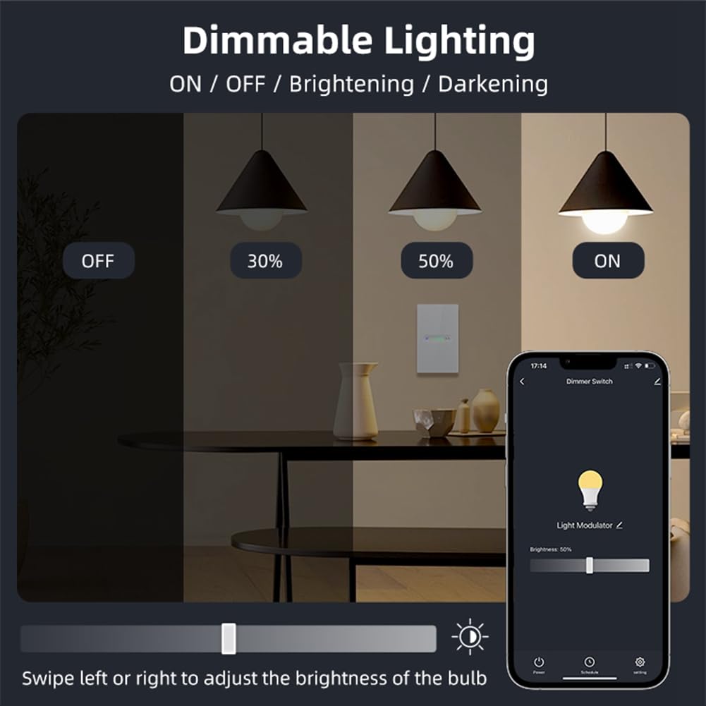 Breeshy Tuya WiFi Variador Inteligente Interruptor Regulador de Luz 2 Gangs Funciona con Home Interruptor de pared, C