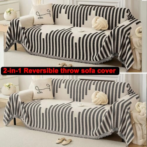 Image of The Furnishing Tree Reversible Double Sided Chenille Throw Sofa Cover, Anti-Slip Couch Cover, Comfy Sofa Towel for All Seasons, 3 Seater, Black