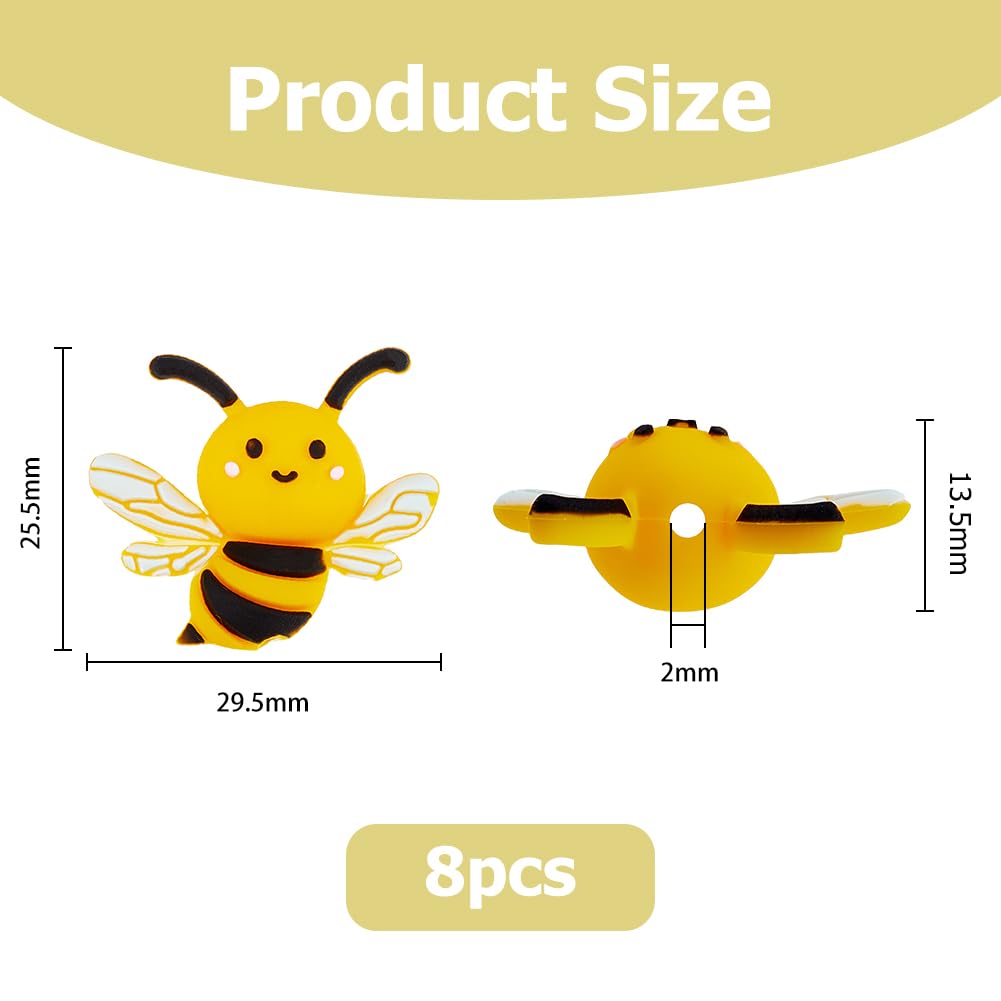 Hobbspring 8Pcs Bee Silicone Beads Cartoon Animal Focal Beads Honeybee Loose Spacer Beads with 2mm Hole for Keychain Making DIY Bracelets Necklaces Lanyard Jewelry Making - Image 2