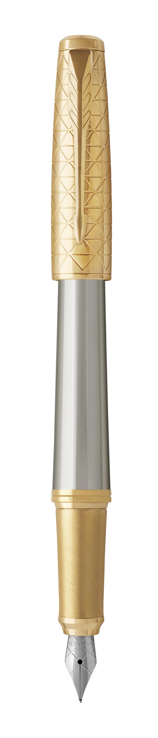 Parker Pen Urban Premium Stylo plume en métal – Poudre d'auréate avec motif gravé complexe – Bordure dorée – Pointe moyenne – Encre noire – Boîte cadeau de luxe