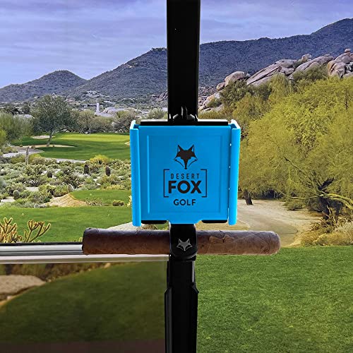 Image of DESERT FOX GOLF Phone Caddy + Cigar Holder - Adjustable Golf Cart Phone Mount with Secure Cigar Clip - Hands-Free GPS & Golf App Access - Fits All Phones & Cigars (Blue)