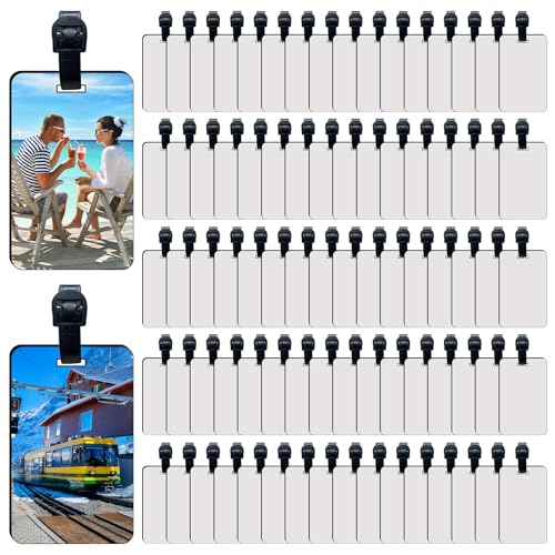 50 pcs Sublimation Luggage tag Blanks White Blank Travel Bag Tags with Strap Double Sided MDF Suitcase Label Tag with Slots Keychains Blanks Handmade DIY Crafting