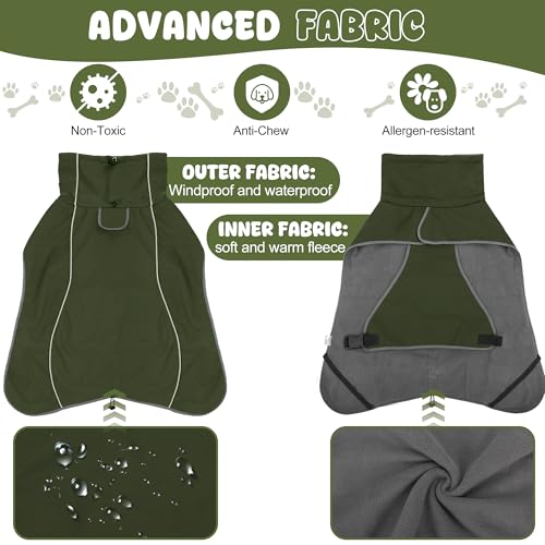 HezzLuv Wasserdicht Hundejacke, Reflektierend Winddicht Hundemantel, Warme Wintermantel mit Weichem Fleecefutter für Kleine bis Große Hunde Haustier Outdoor Camping und Wandern bei Kaltes Wetter