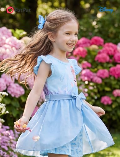 Image of Disney Princess Frozen Elsa Minnie Mouse Stitch Toddler Girl Romper With Skirt Overlay Summer Jumpsuit with Bow 2-6 Years