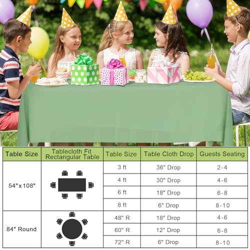 Image of Smiry Disposable Table Cloth 3 Pack, 54 x 132 Inch Waterproof Plastic Tablecloth, Decorative Rectangle Table Covers for Party, Birthday, Picnic, Sage Green