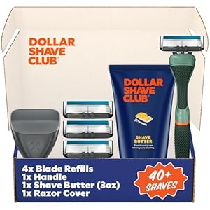 Dollar Shave Club | The Member Exclusive Shave Set | 4 Extra Close Refill Cartridges, 1 Handle (Green), 1 Shave Butter 3 ounce, 1 Razor Cover