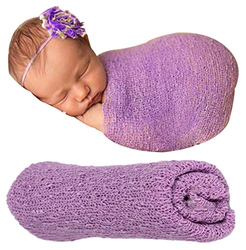 BabyMoon Baby Photography Props Stretch Without Wrinkle, Anti-Pilling, Breathable Blanket Swaddle Wrap (1 Count (Pack of 1) Purple)