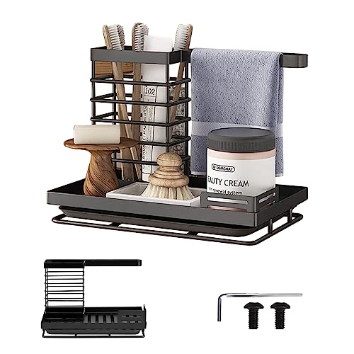 Aprilye Opslag voor gootsteen, keuken, organizer, gootsteen, keuken, roestvrij staal, spons, gootsteen, geschikt voor keukentafels, badkamers en kantoren, zwart