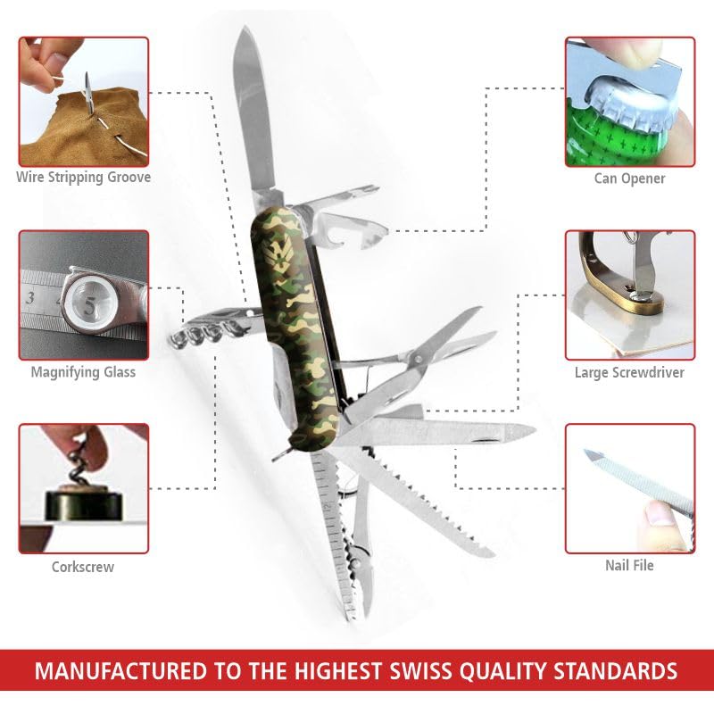 Image of Swiss Eagle 30-in-1 Classic Pocket House Hold & Campaiging, Premium Multi Tool Pocket Tool with Blade, Scissor, Screwdriver, Magnifying Glass, Tweezer for TChristmas Gifts -Black